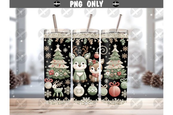 3D Christmas Pattern Embroidered Style Illustrations