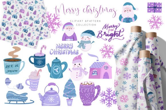 Blue Christmas Elements Clipart Pattern & Illustrations