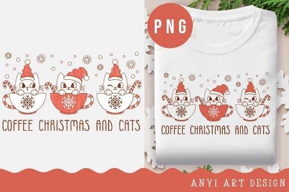 Cats Christmas Coffee Sublimation PNG for Illustrations