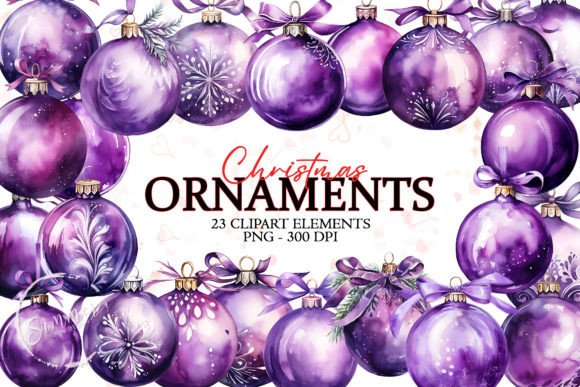 Christmas Balls Purple Watercolor Illustrations Review