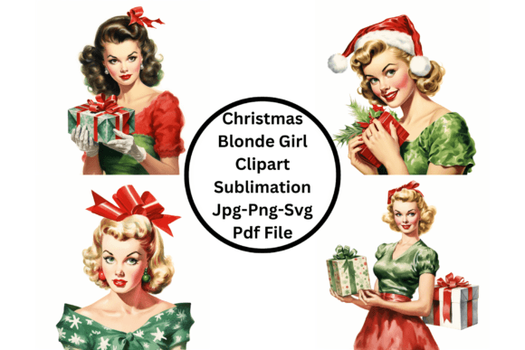 Christmas Blonde Girl Sublimation: Illustrations