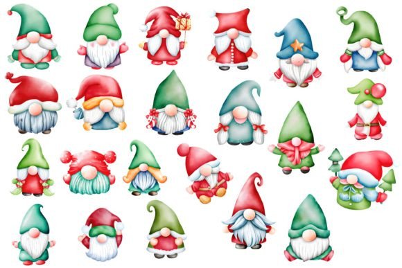 Christmas Gnomes Watercolor Clipart Set: Editorial Illustrations