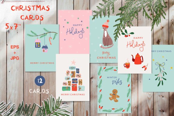 Christmas Greeting Cards Printable: Festive Illustrations