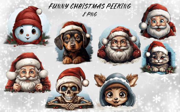 Christmas Peeking Sublimation Bundle Illustrations