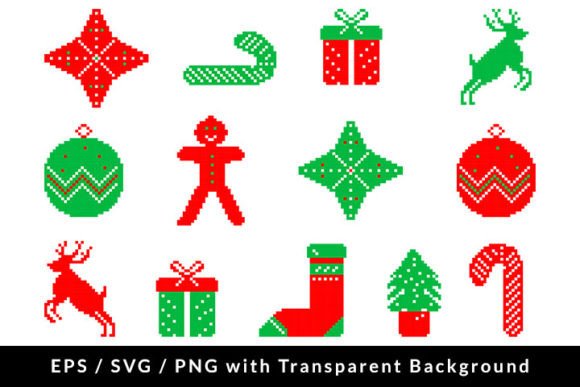 Christmas Pixel Art Icons for Illustrations