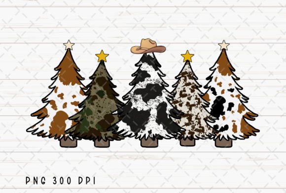 Christmas Trees Cowhide Western PNG: Illustrations