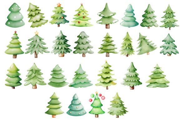 Christmas Trees Watercolor Clipart Set: Illustrations for Branding