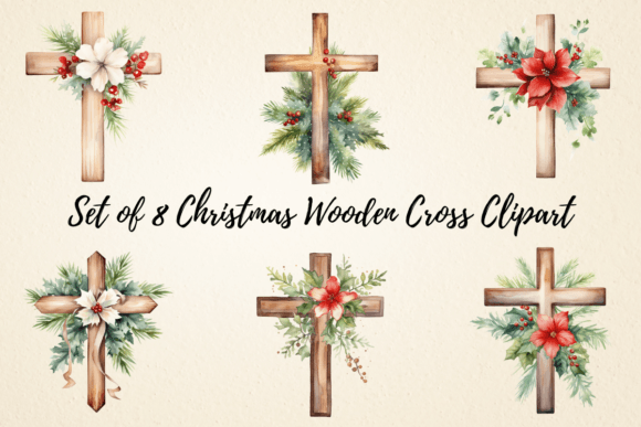 Christmas Wooden Cross Clipart Bundle: Illustrations