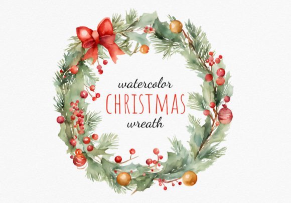 Christmas Wreath with Red Bow Illustrations