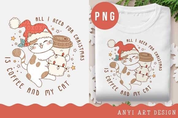 Cocoa Coffee Cat Christmas Sublimation: Illustrations for Branding
