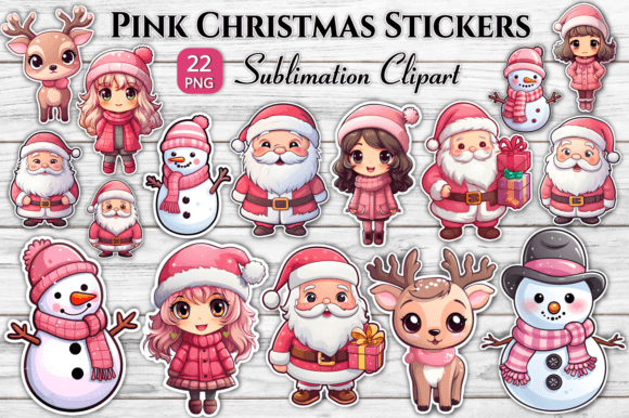 Cute Pink Christmas Stickers Bundle: Festive Illustrations