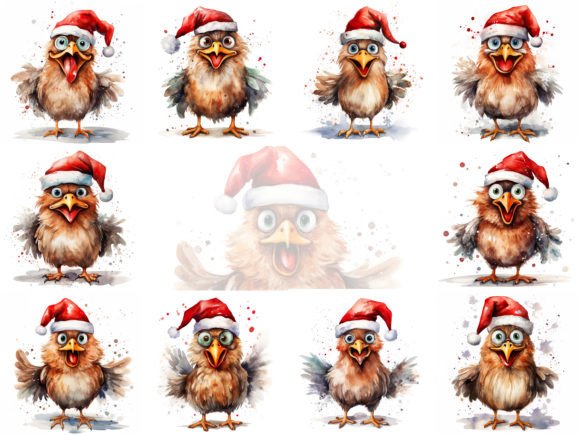Funny Christmas Chicken Clipart: Festive Illustrations