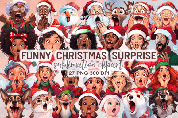 Funny Christmas Surprise Clipart: Festive Illustrations