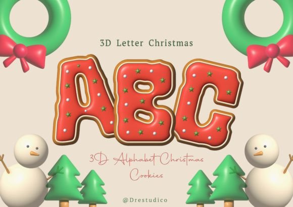 Inflated 3D Alphabet Icon Christmas Illustrations