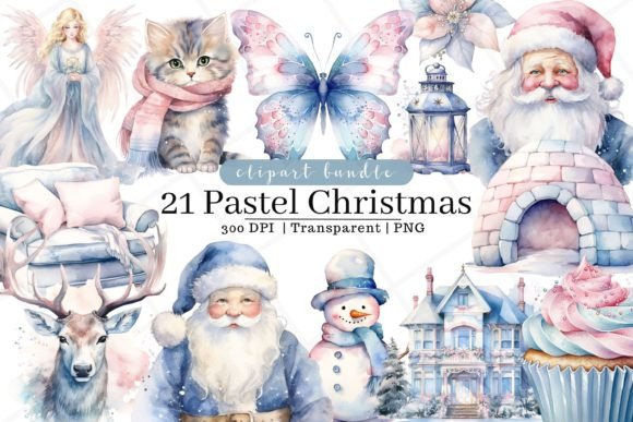 Pastel Christmas Watercolor Clipart: Illustrations for Sellers