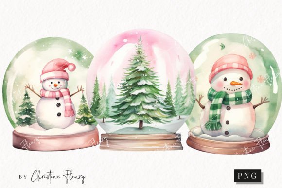 Pastel Watercolor Christmas Snow Globes Illustrations