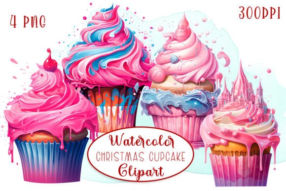 Pink Christmas Cupcake Clipart: Sweet Illustrations