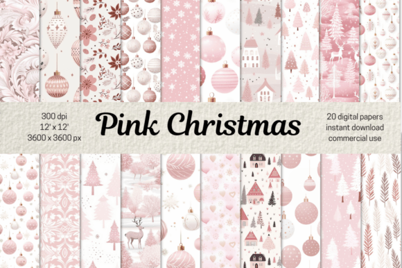 Pink Christmas Digital Paper Background Illustrations