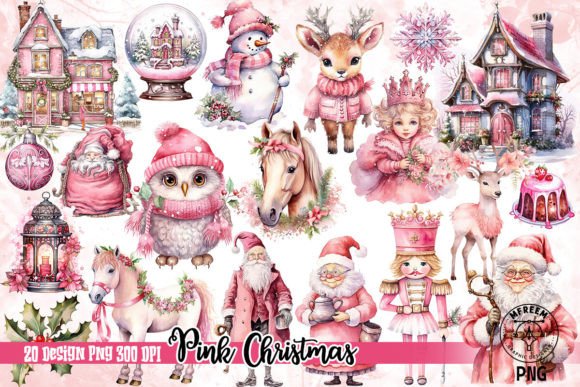 Pink Christmas Sublimation Clipart PNG: Illustrations for Bloggers