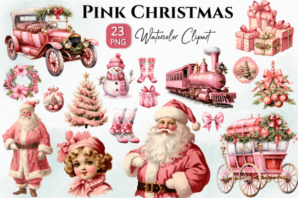 Pink Christmas Watercolor Clipart Png Review
