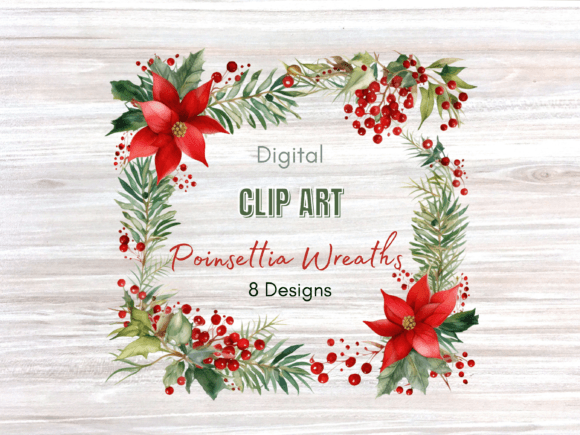 Poinsettia Frame Christmas Clip Art & Illustrations