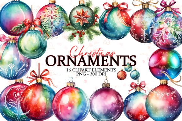 Rainbow Watercolor Christmas Balls Illustrations