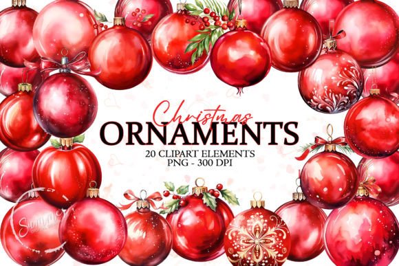 Red Watercolor Christmas Balls Illustrations