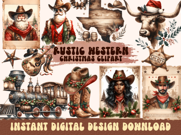 Rustic Vintage Western Christmas Illustrations