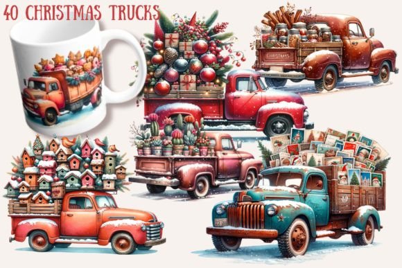 Watercolor Christmas Truck Illustrations Review