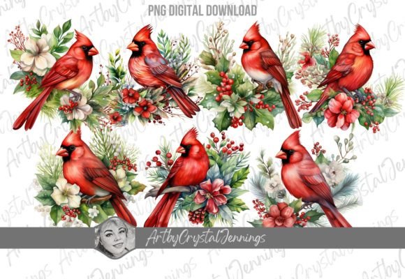 Watercolor Floral Christmas Cardinal PNG Review